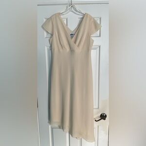 I.N.Studio Cream V-neck Dress Size 12. Asymmetrical hem.